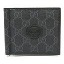 グッチ GUCCI 二つ折札入れ 札入れ 財布 PVCコーティングキャンバス レザー ブラック系 700686 【中古】