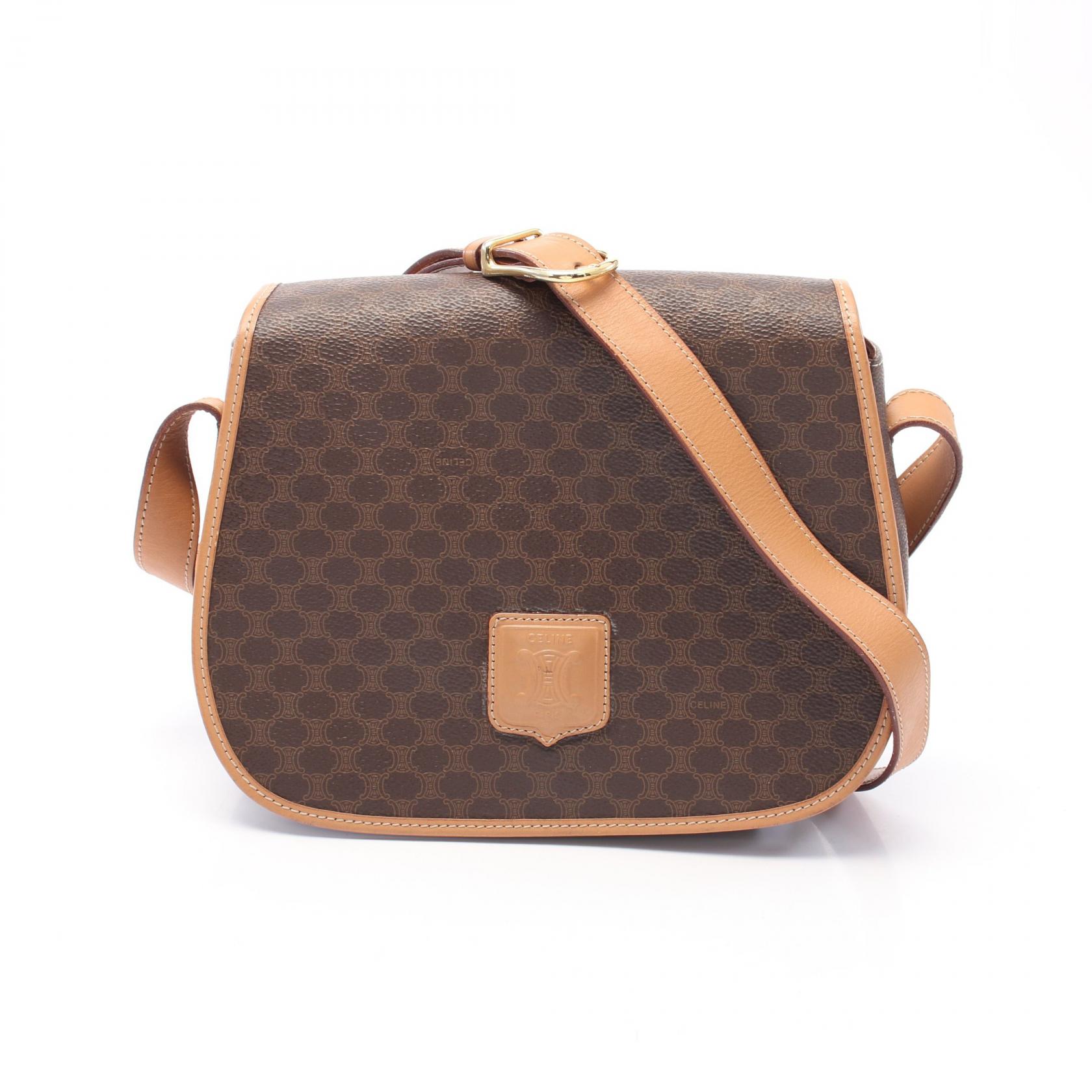 セリーヌ CELINE マカダム ショルダーバッグ バッグ PVCコーティングキャンバス レザー ブラウン系 【中古】