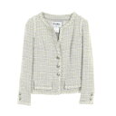 シャネル CHANEL ツイード ノーカラージャケット 衣料品 アウター ウール コットン グレー系 / イエロー系 / マルチカラー P35582V25562...