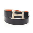 エルメス HERMES Hストリエ ベルト 衣料品 カーフ(牛革) トゴ ボックスカーフ ブラック系 / オレンジ系 【中古】