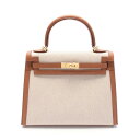 エルメス HERMES ケリー25 ハンドバッグ バッグ レザー キャンバス トワルアッシュ / ヴォースイフト トワルアッシュ ベージュ系 / ブラウン系 0...