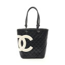 シャネル CHANEL カンボンライン ミディアム トートバッグ バッグ レザー ブラック系 / ホワイト系 A25167 【中古】
