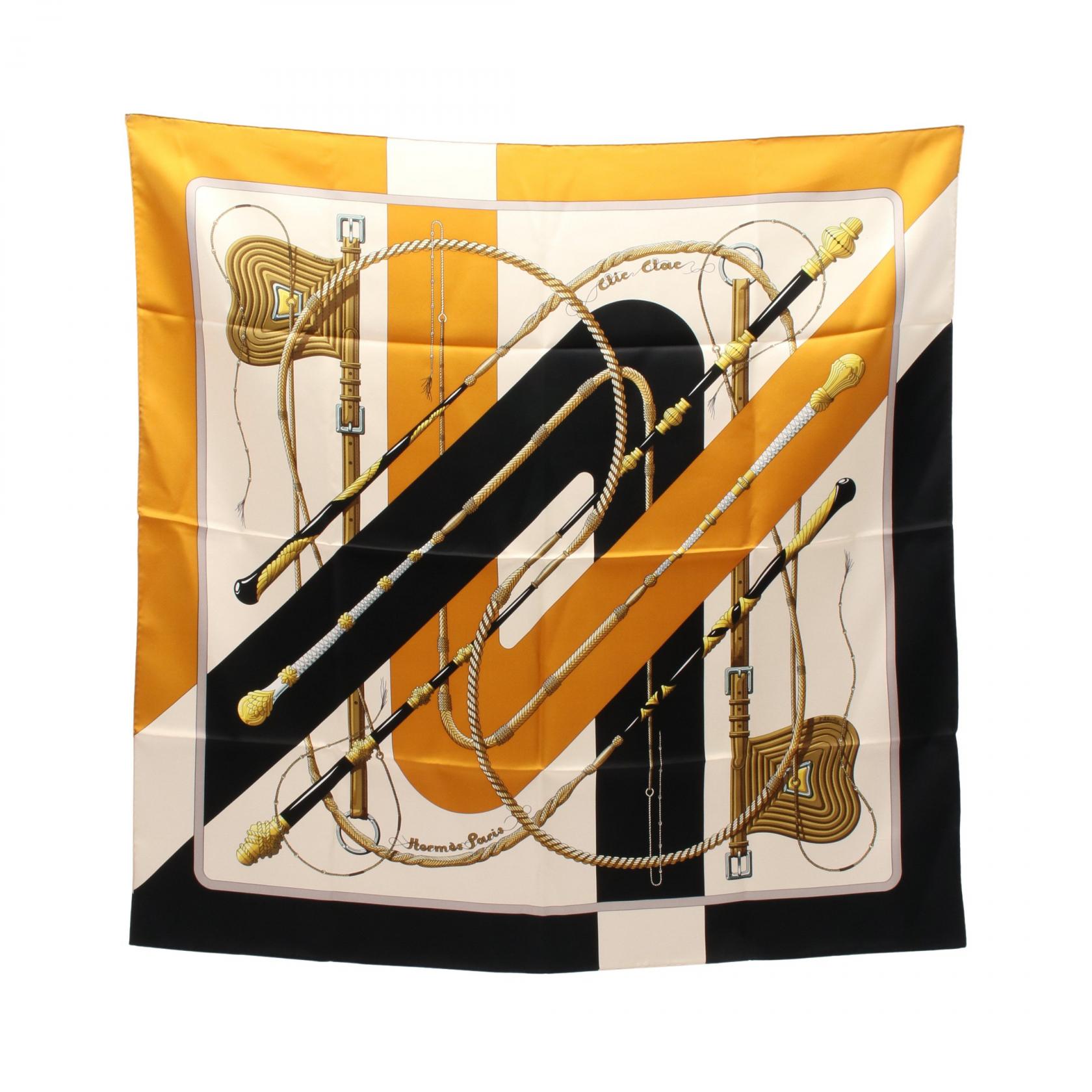 エルメス HERMES カレ90 Clic Clac スカーフ 衣料品 シルク シルク ブラウン系 / ブラック系 【中古】