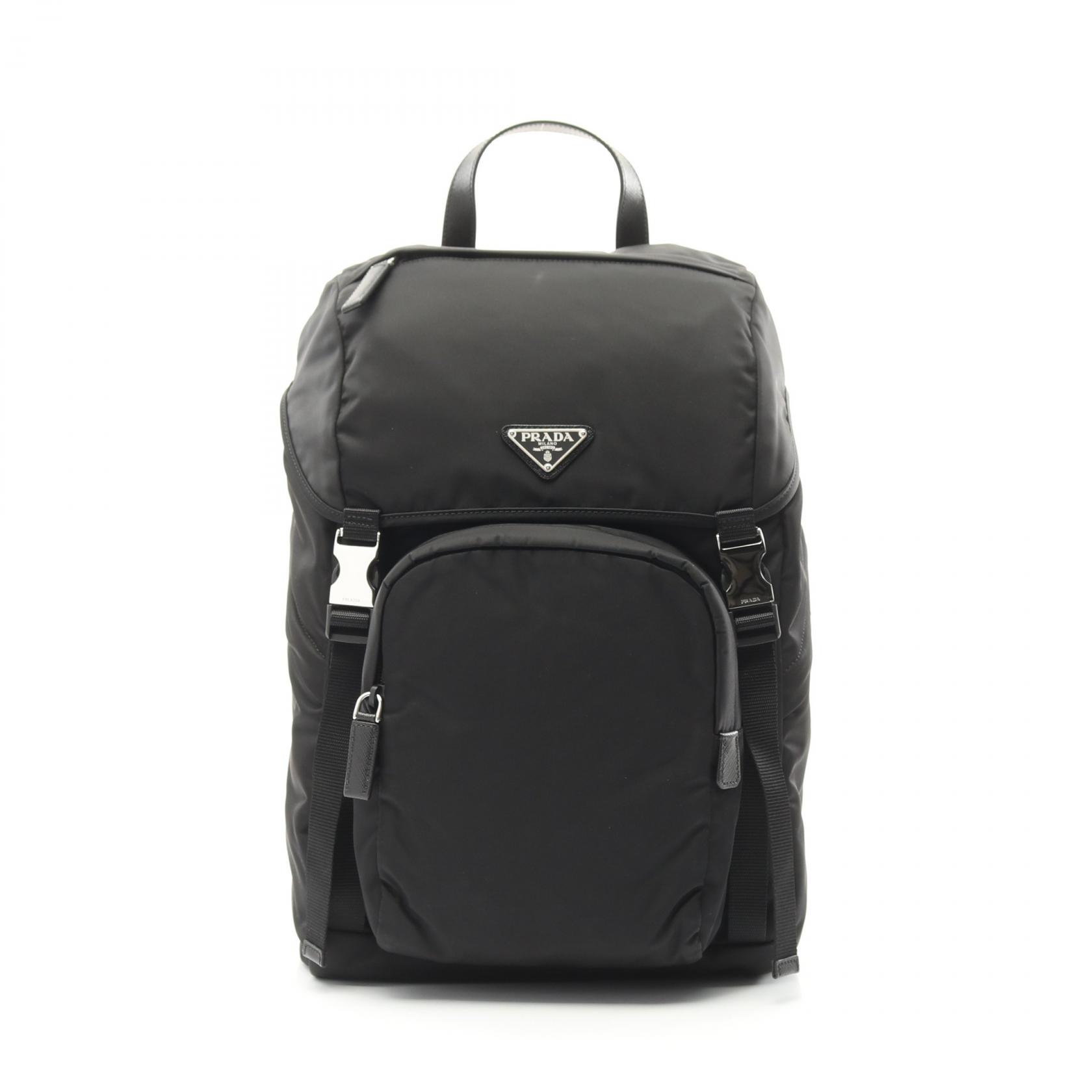 プラダ PRADA Re-Nylon リュックサック バックパック バッグ ナイロン サフィアーノレザー ブラック系 2VZ135HOL2DMGF0002 【中古】