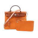 エルメス HERMES エールバッグジップPM ハンドバッグ バッグ レザー キャンバス トワルミリタリー トワルミリタリー オレンジ系 / ブラウン系 【中古】(4)