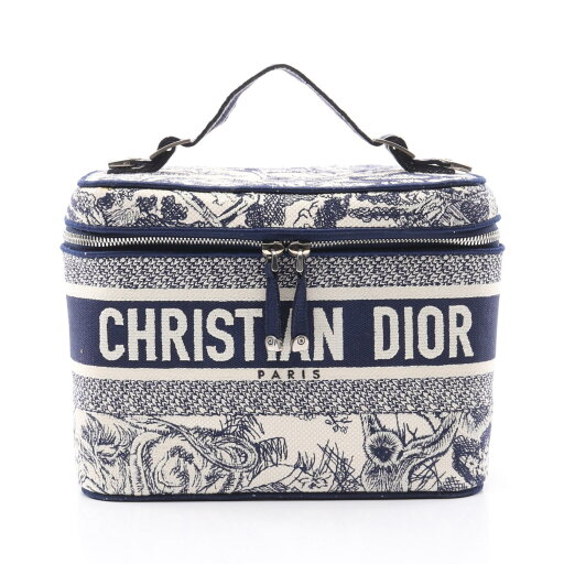 クリスチャンディオール Christian Dior DiorTravel ヴァニティ ハンドバッグ バッグ キャンバス ホワイト系 / ネイビー系 【中古】 クリスチャンディオール Christian Dior DiorTravel ヴァニティ ハンドバッグ バッグ キャンバス ホワイト系 / ネイビー系 【中古】