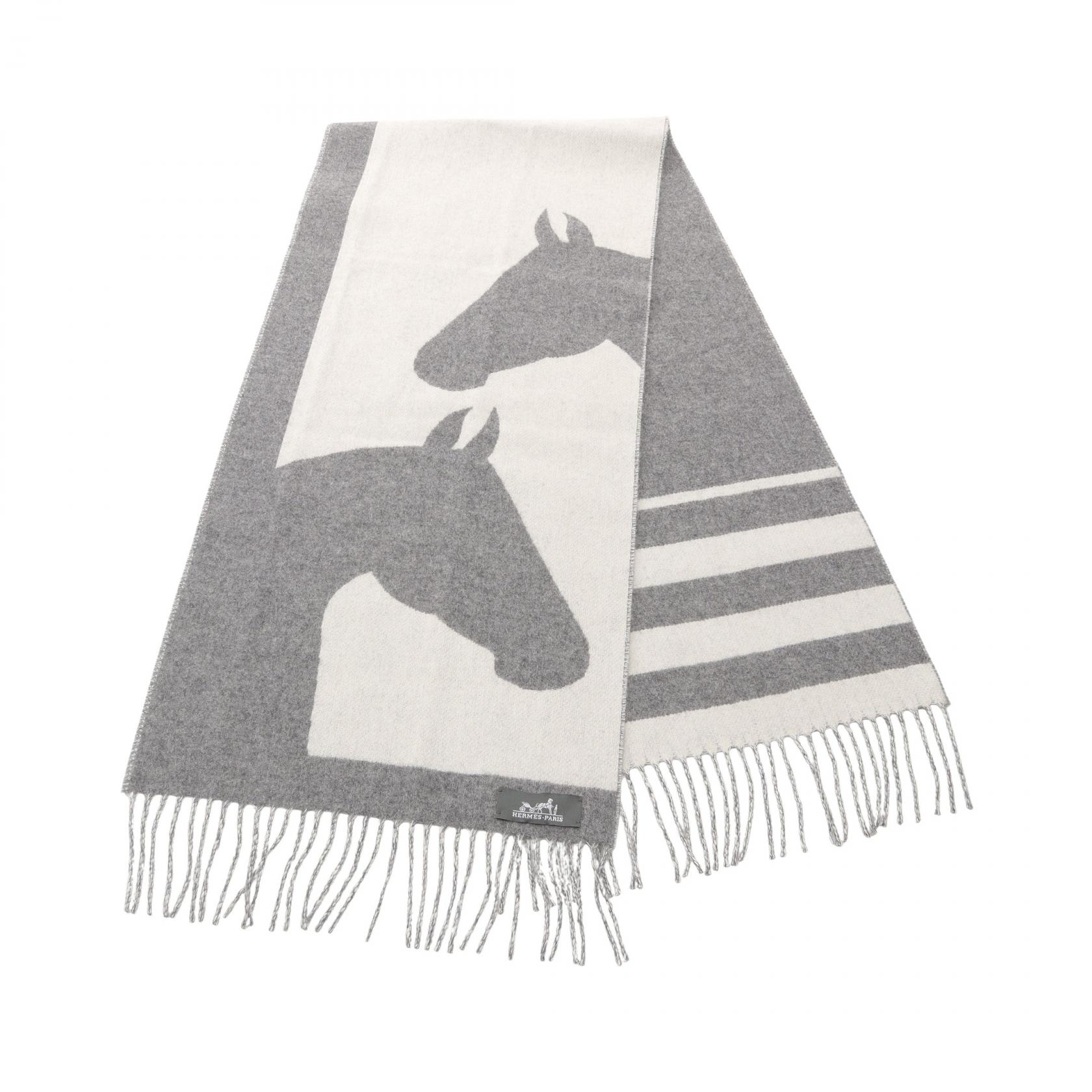 エルメス HERMES ラブストーリー マフラー 衣料品 カシミヤ グレー系 / アイボリー系 【中古】