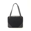 シャネル CHANEL シェブロン Vステッチ ショルダーバッグ バッグ ラムスキン(羊革) コットンジャージー ブラック系 【中古】
