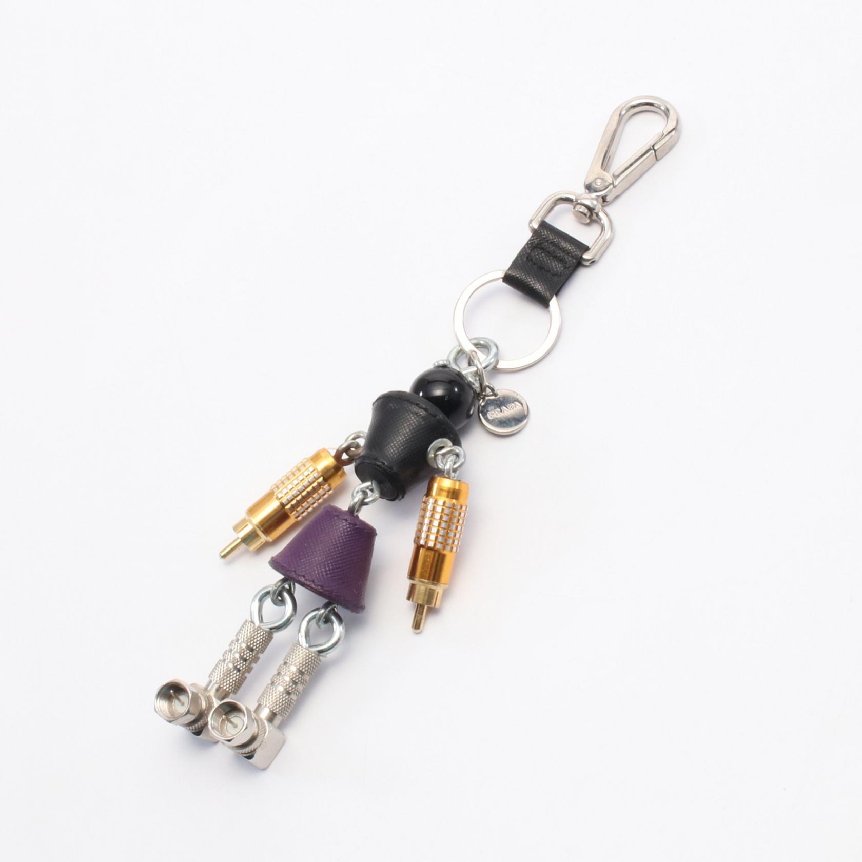 プラダ PRADA チャーム アクセサリー レザー メタル ブラック系 / パープル系 / マルチカラー 【中古】