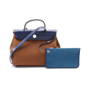 エルメス HERMES エールバッグジップPM ハンドバッグ バッグ レザー キャンバス トワルオフィシエ トワルオフィシエ ブラウン系 / ブルー系 / ブルーウトラメール 【中古】