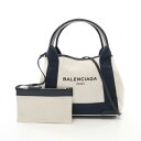 バレンシアガ BALENCIAGA ネイビーカバ XS ハンドバッグ バッグ キャンバス レザー アイボリー系 / ネイビー系 390346 【中古】(4)