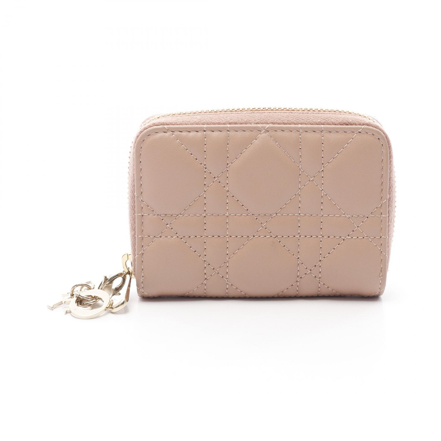 ディオール Dior LADY DIOR VOYAGEUR カナージュ スモールジップ コインケース 財布 ラムスキン（羊革） ピンク系 S0985ONMJ 【中古】