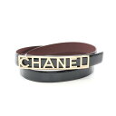 シャネル CHANEL ロゴプレート ベルト 衣料品 エナメル レザー ゴールド系 / ブラック系 B15S 【中古】