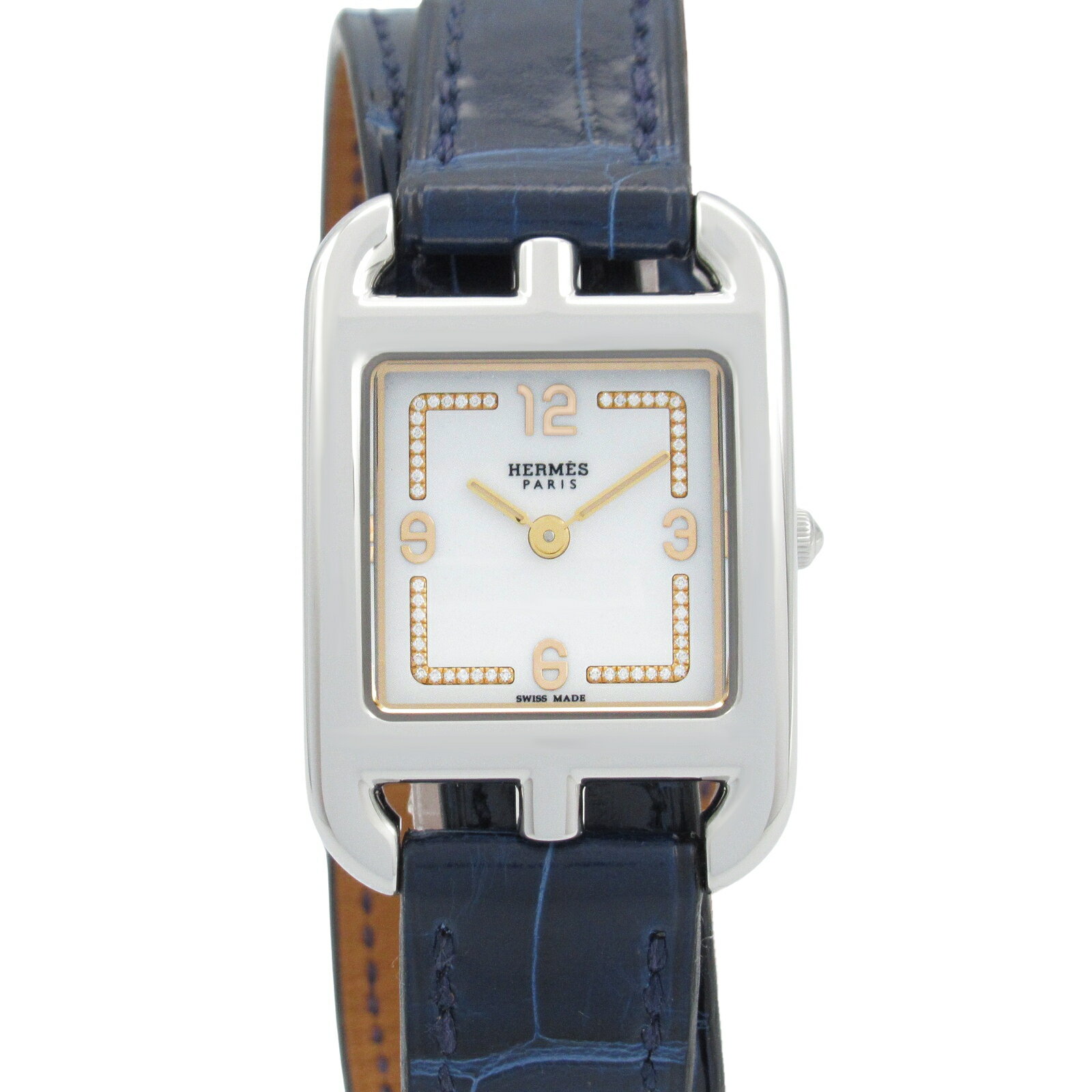エルメス HERMES ケープコッド Wトゥール 腕時計 時計 ステンレススチール クロコ革 ホワイト系 CC1.312 【中古】