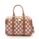 セリーヌ CELINE トリオンフ ハンドバッグ バッグ キャンバス レザー アイボリー系 / レッド系 / ブラウン系 193652 【中古】