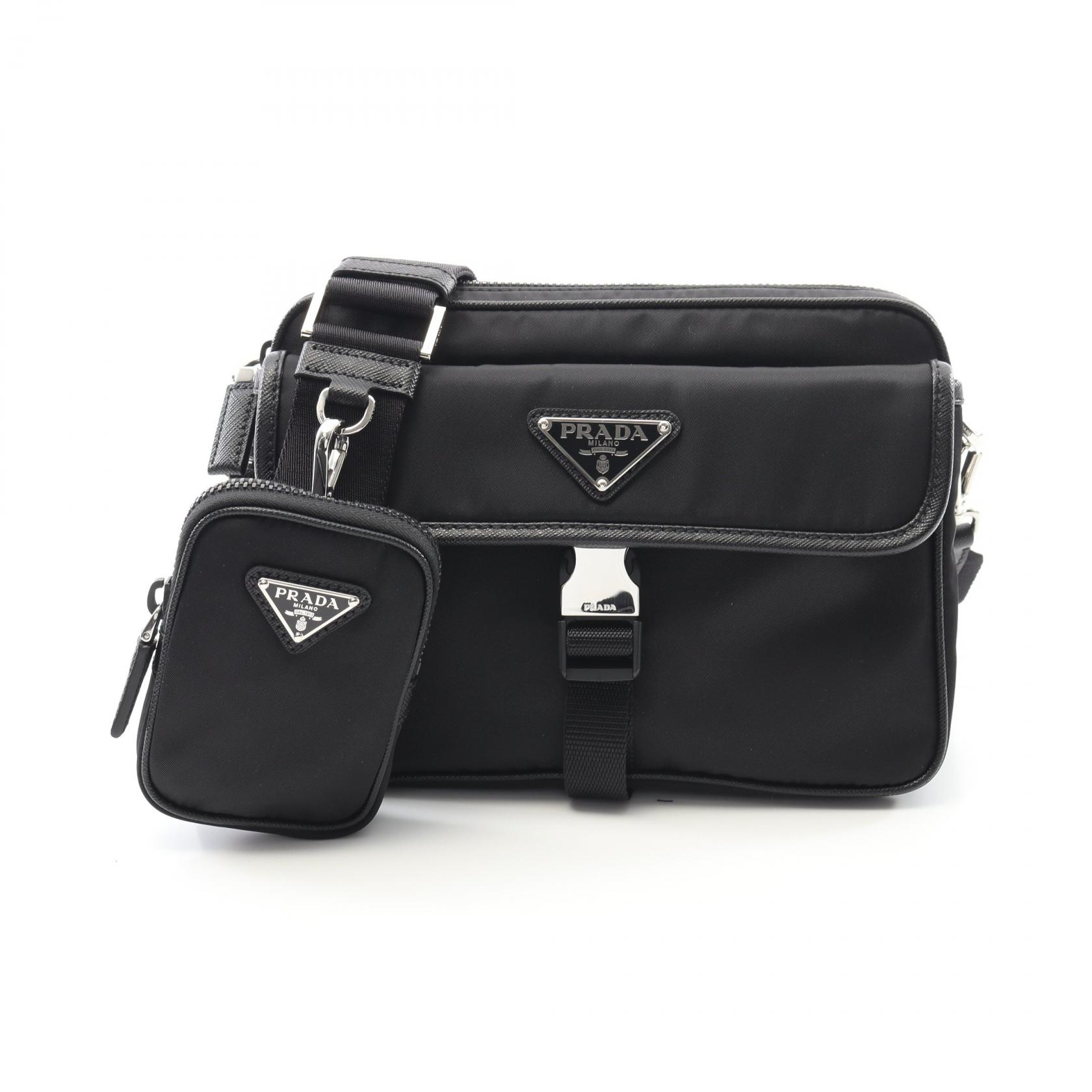 プラダ PRADA TESSUTO + SAFFIANO ショルダーバッグ バッグ ナイロン サフィアーノレザー ブラック系 2VH133F0002 【中古】