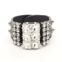 ミュウ ミュウ Miu Miu スタッズ ブレスレット アクセサリー レザー ラインストーン ブラック系 / クリア系 5AJM74 【中古】