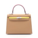 エルメス HERMES ケリー25 トリコロール ハンドバッグ バッグ レザー ヴォーエプソン ヴォーエプソン ブラウン系 / イエロー系 / ピンク系 【中古...