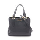 ミュウ ミュウ Miu Miu VITELLO CARIBU ハンドバッグ バッグ レザー ブラック系 RN0757 【中古】