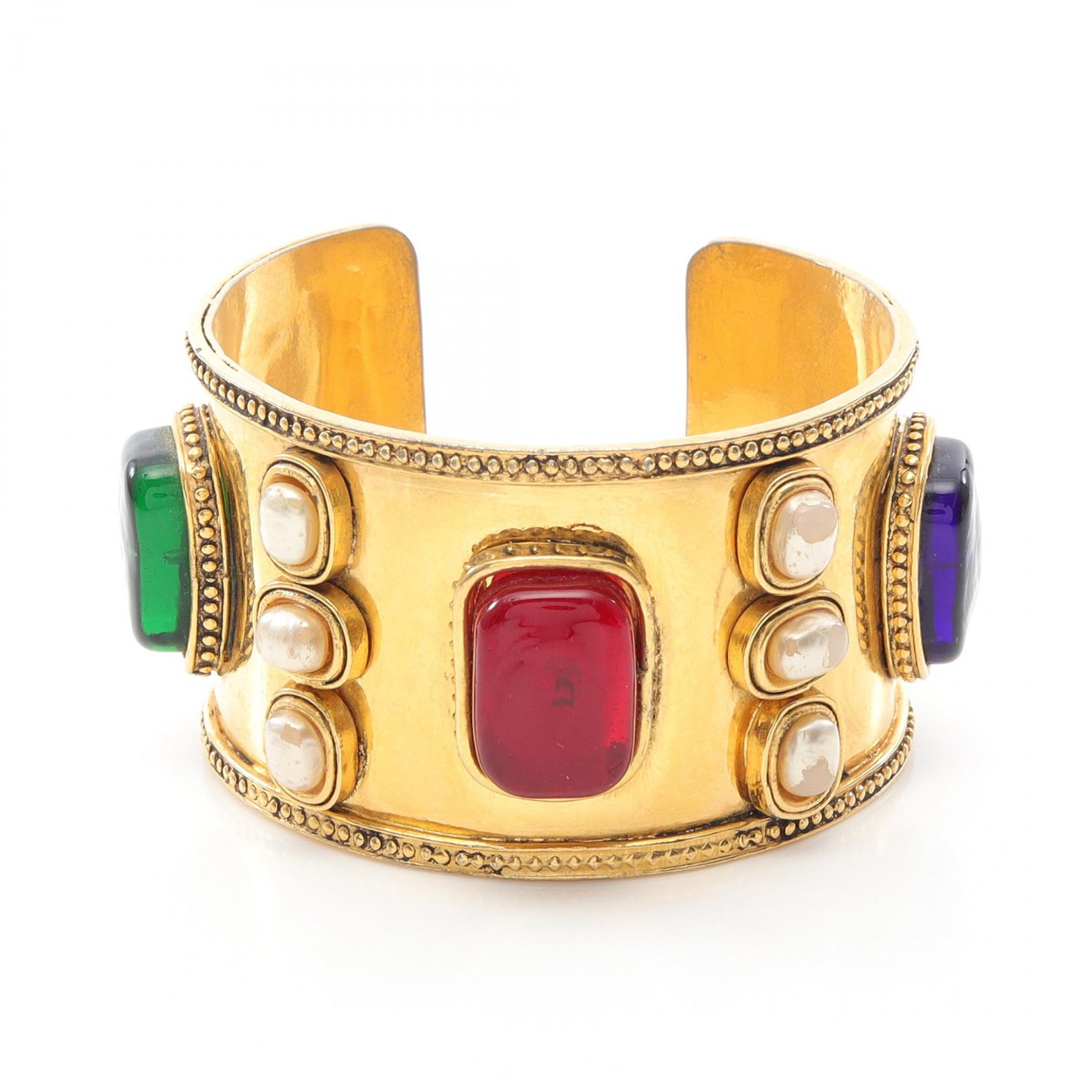 シャネル CHANEL バングル アクセサリー GP（ゴールドメッキ） フェイクパール / ラインストーン ゴールド系 / マルチカラー 【中古】