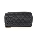シャネル CHANEL カンボンライン ラウンド長財布 財布 レザー パテントレザー ブラック系 A50078 【中古】