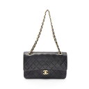 シャネル CHANEL マトラッセ Wフラップ ショルダーバッグ バッグ ラムスキン(羊革) ブラック系 A01112 【中古】