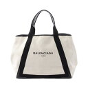 バレンシアガ BALENCIAGA NAVY CABAS ネイビーカバ M トートバッグ バッグ キャンバス レザー ホワイト系 / ブラック系 339936 【中古】