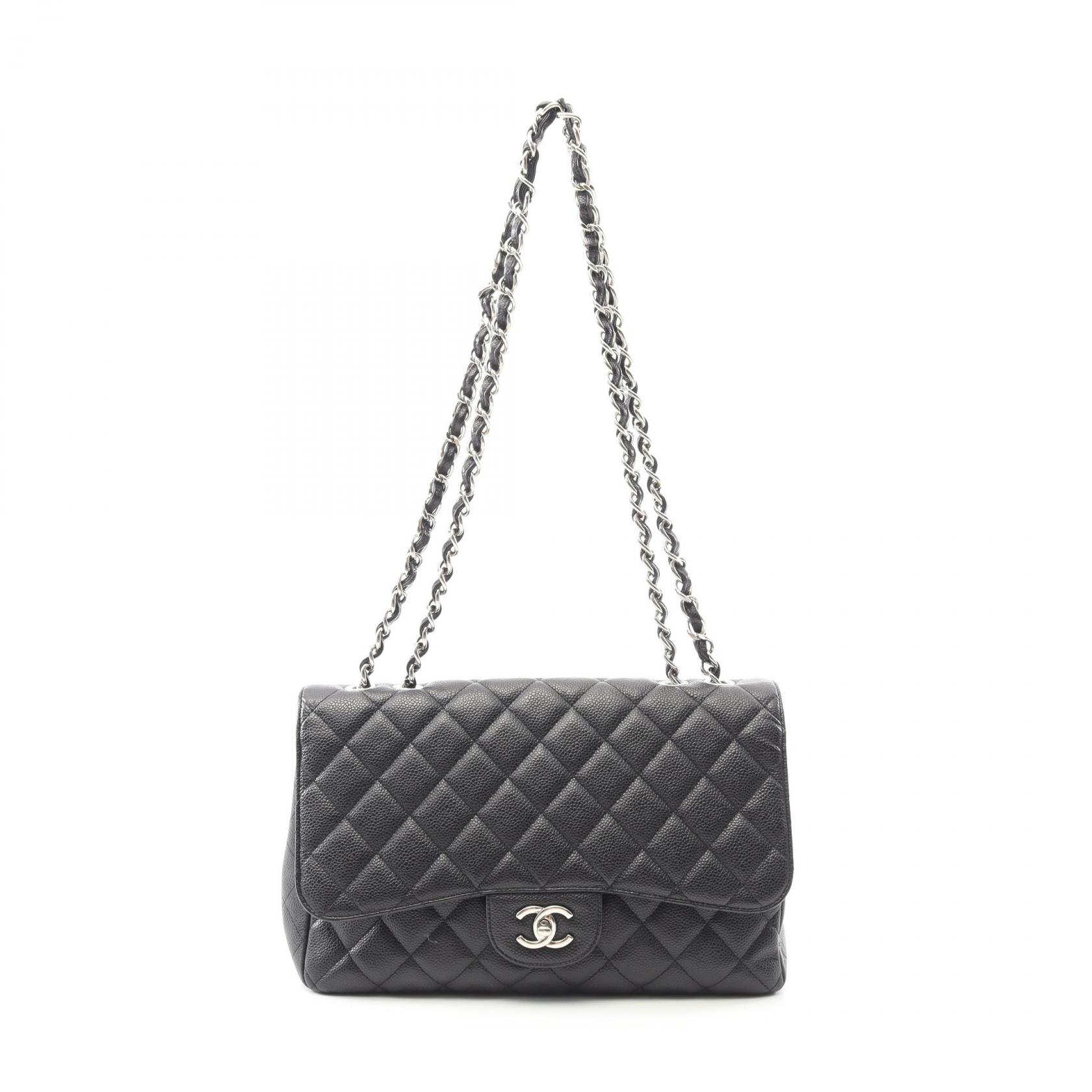 シャネル CHANEL デカマトラッセ30 クラシック ラージ Wフラップ ショルダーバッグ バッグ カーフ（牛革） ブラック系 A58600 【中古】