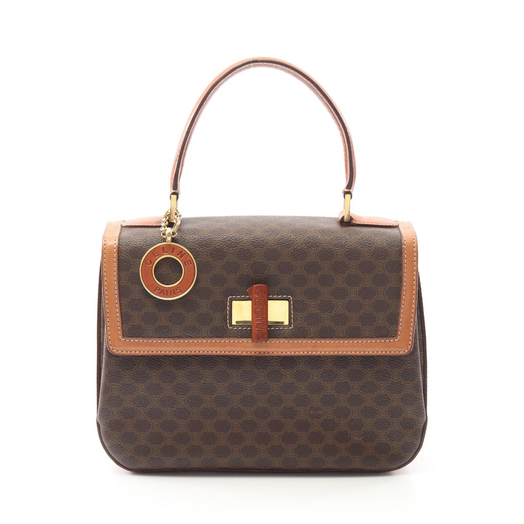 セリーヌ CELINE マカダム ハンドバッグ バッグ PVCコーティングキャンバス レザー ブラウン系 【中古】