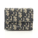 ディオール Dior オブリーク ジャカード 三つ折り財布 財布 キャンバス ベージュ系 / ネイビー系 【中古】