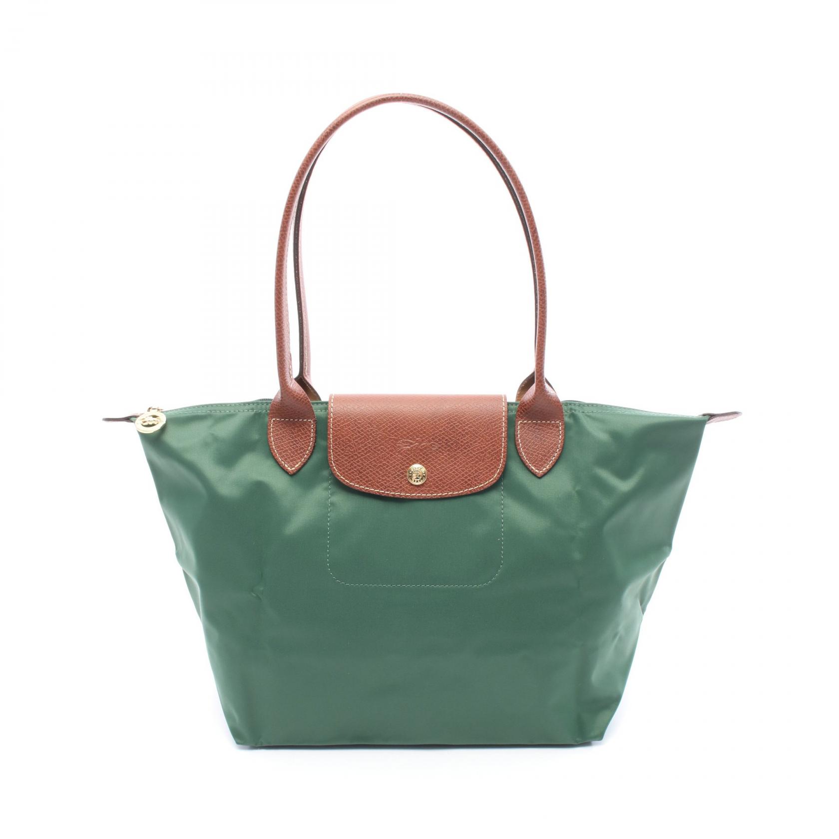 ロンシャン Longchamp LE PLIAGE ORIGINAL M ル プリアージュ オリジナル M トートバッグ バッグ キャンバス レザー グリーン系 / ブラウン系 L2605089P95 【中古】