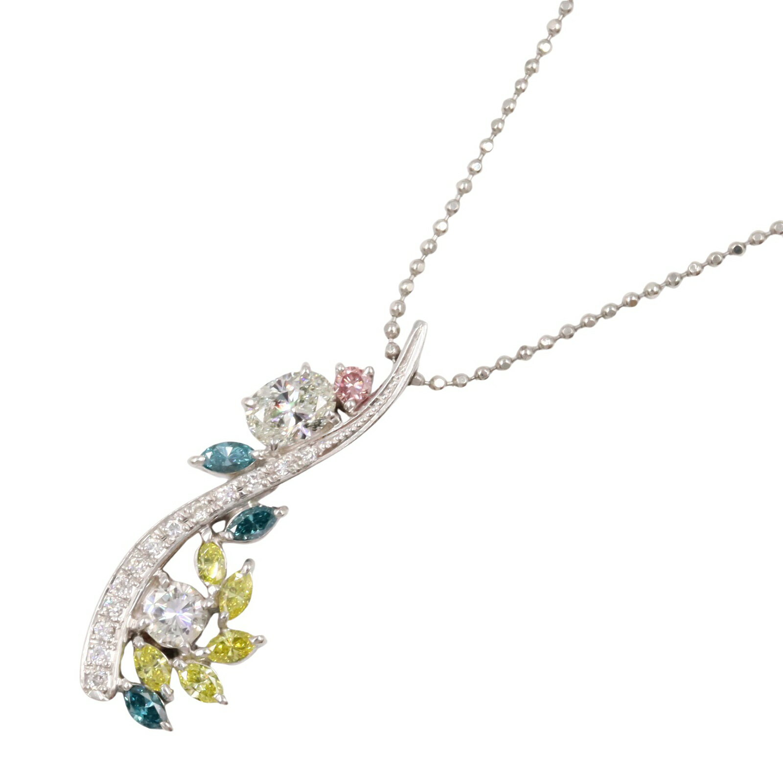 ジュエリー JEWELRY ダイヤモンド ネックレス ネックレス ジュエリー Pt900プラチナ Pt850プラチナ ダイヤモンド クリア系 / イエロー系 / ブルー/ピンク ダイヤ 10.3g 【中古】
