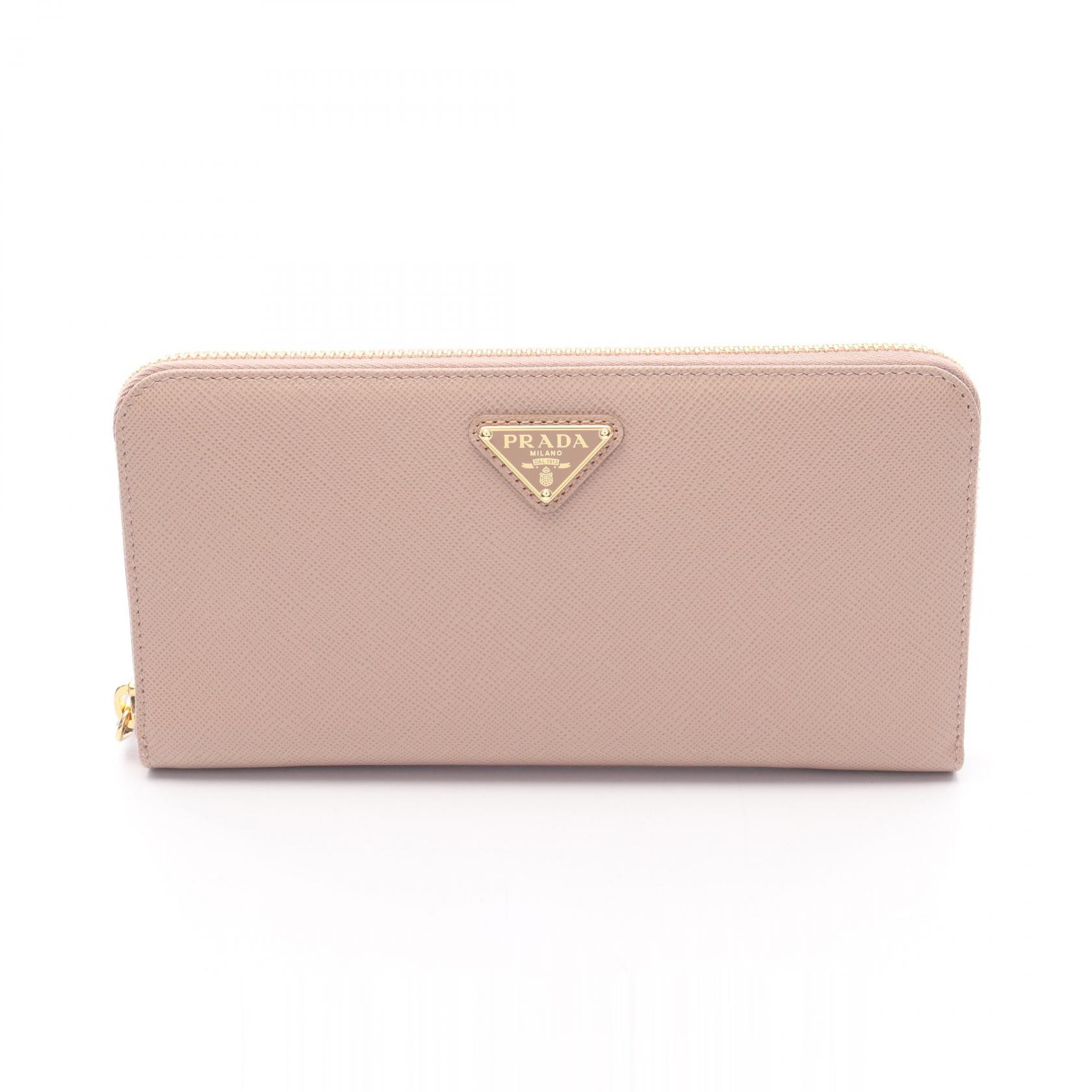 プラダ PRADA SAFFIANO TRIANG ラウンド長財布 財布 サフィアーノレザー ベージュ系 1ML506QHHF0236 【中古】
