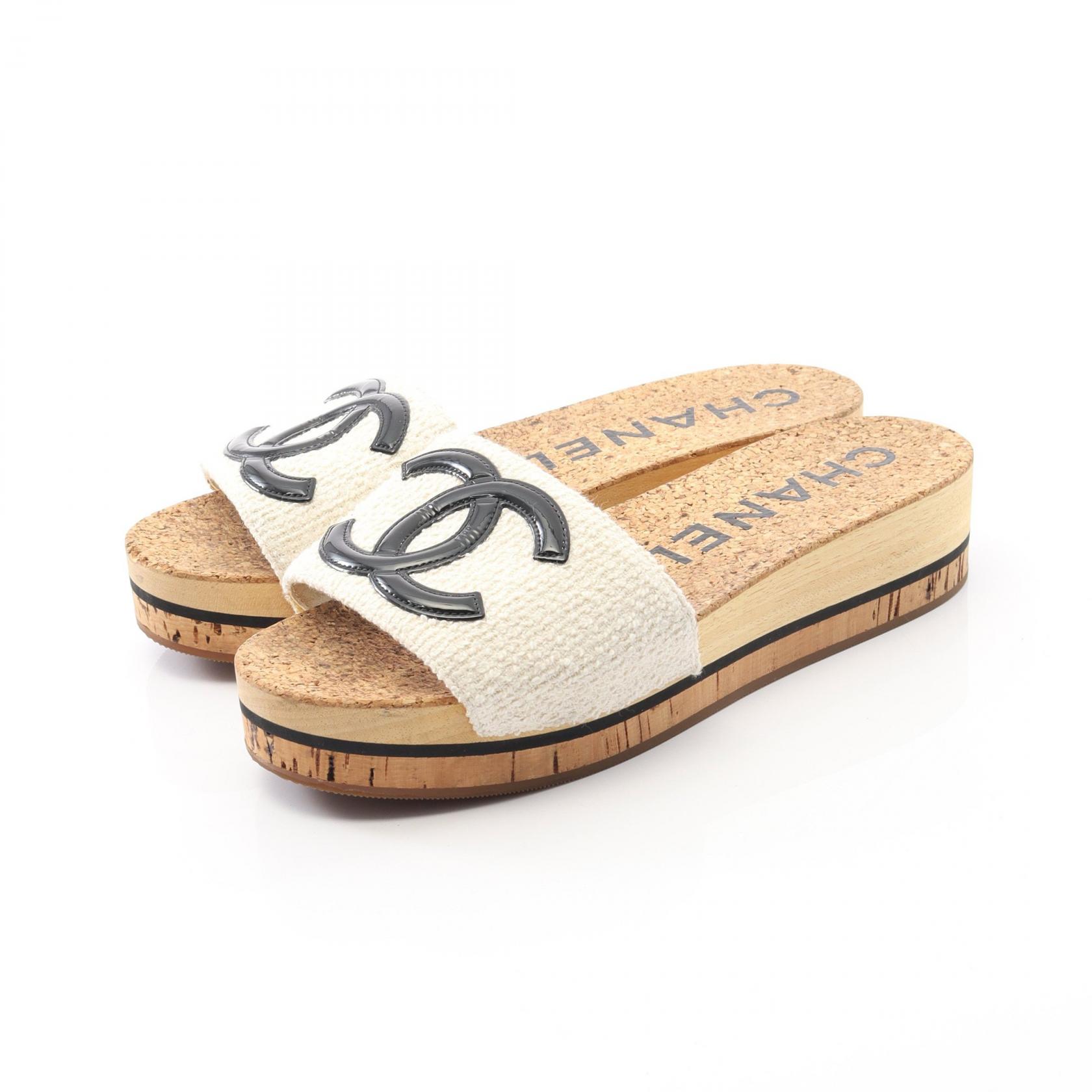 シャネル CHANEL ココマーク ミュール 靴 ファブリック パテントレザー ホワイト系 / ブラック系 G3579..