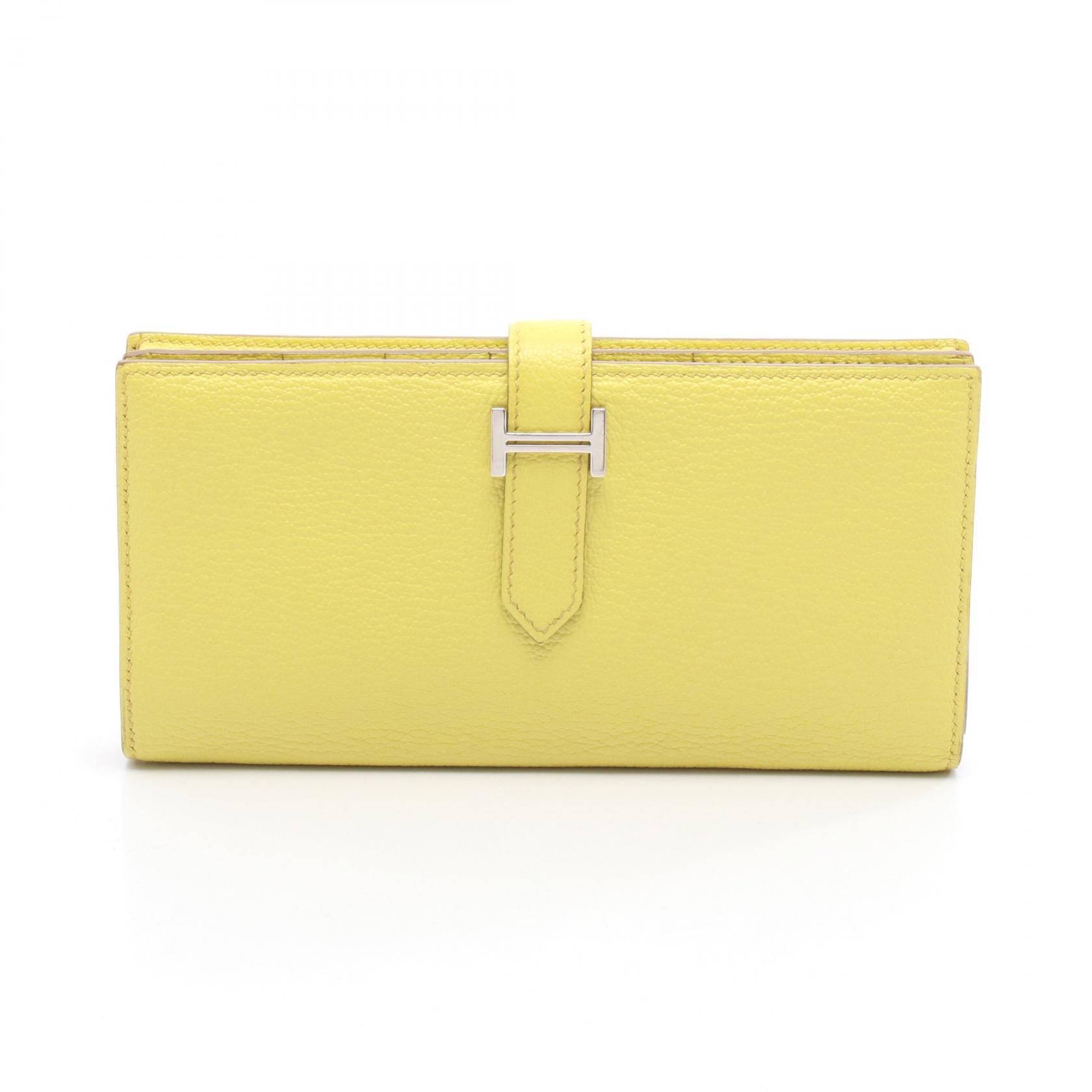 エルメス HERMES ベアンスフレ ライム 二つ折り長財布 財布 シェーブル シェーブル イエロー系 【中古】