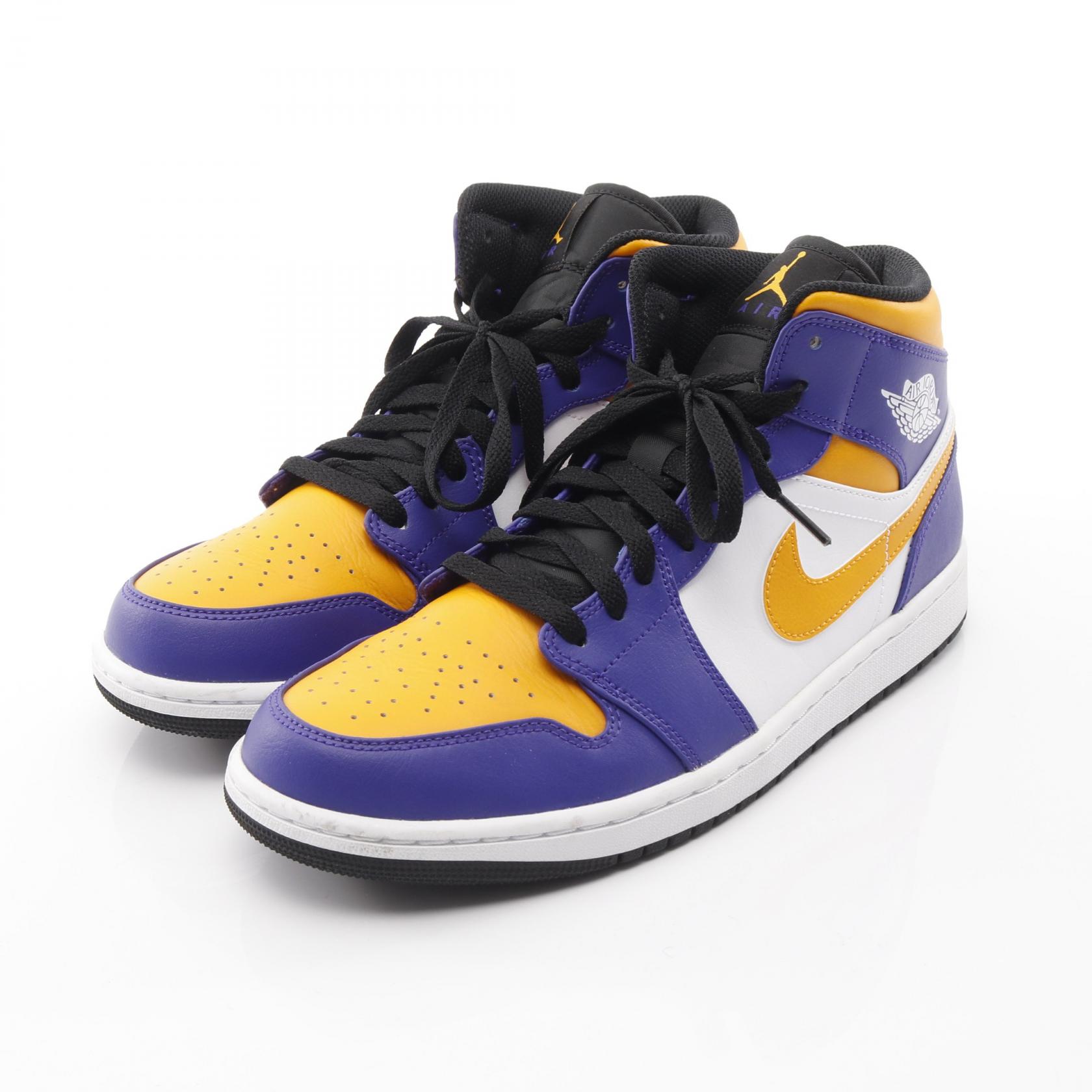 ナイキ NIKE AIR JORDAN 1 MID LAKERS スニーカー 靴 レザー パープル系 / マルチカラー DQ8426-517 【中古】