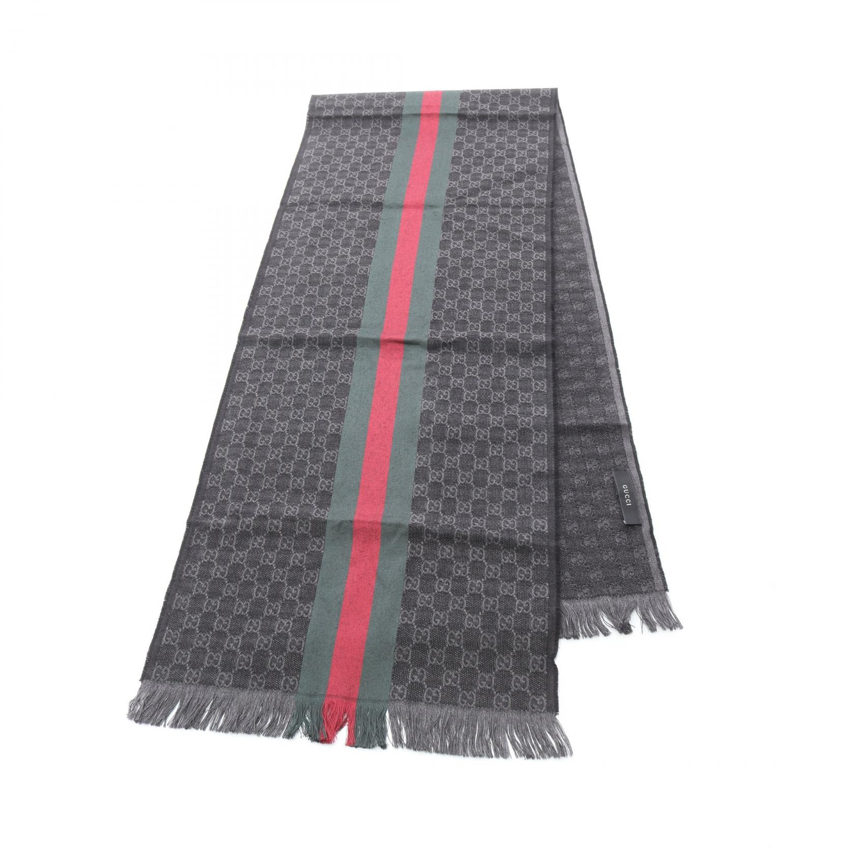 グッチ GUCCI GG柄 シェリーライン マフラー 衣料品 ウール シルク グレー系 / レッド系 / グリーン系 ..