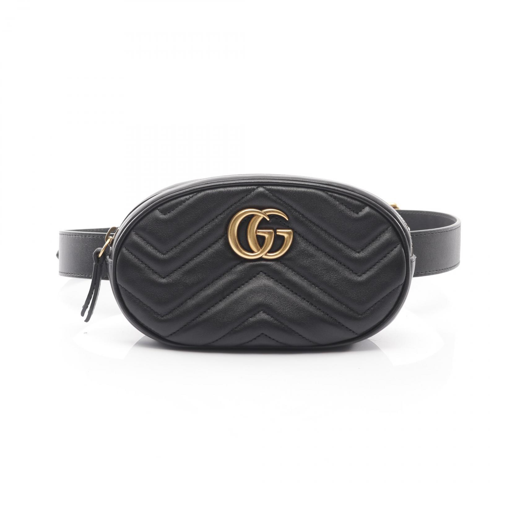 グッチ GUCCI GGマーモント ウエストバッグ バッグ レザー ブラック系 476434 【中古】