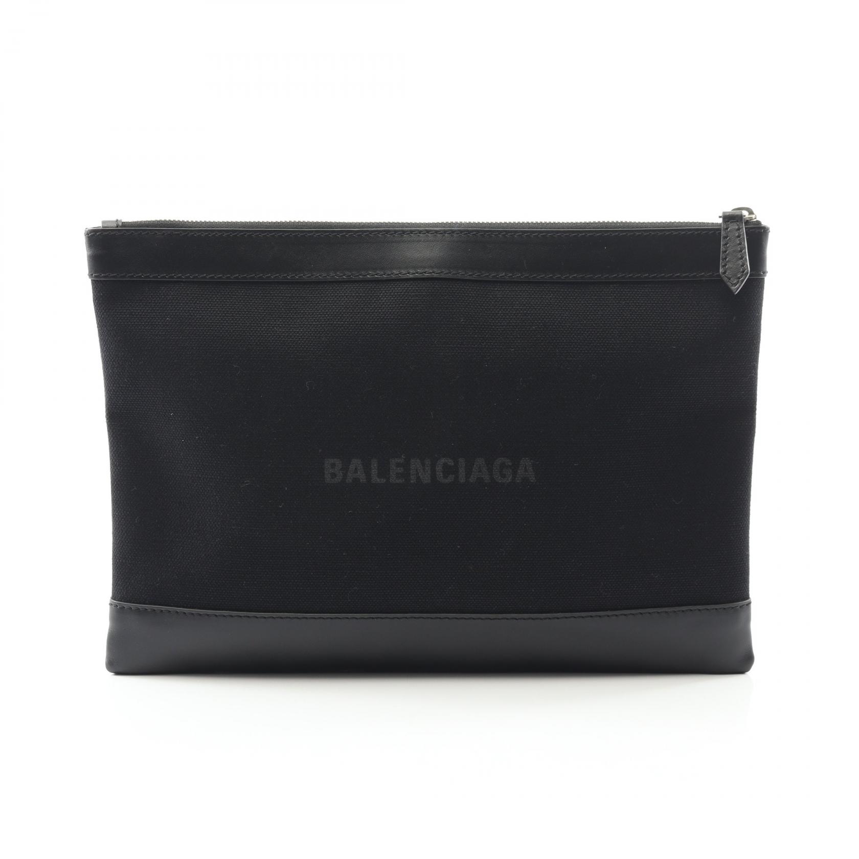 バレンシアガ BALENCIAGA ネイビークリップ M セカンドバッグ クラッチバッグ バッグ キャンバス レザー ブラック系 373834 【中古】