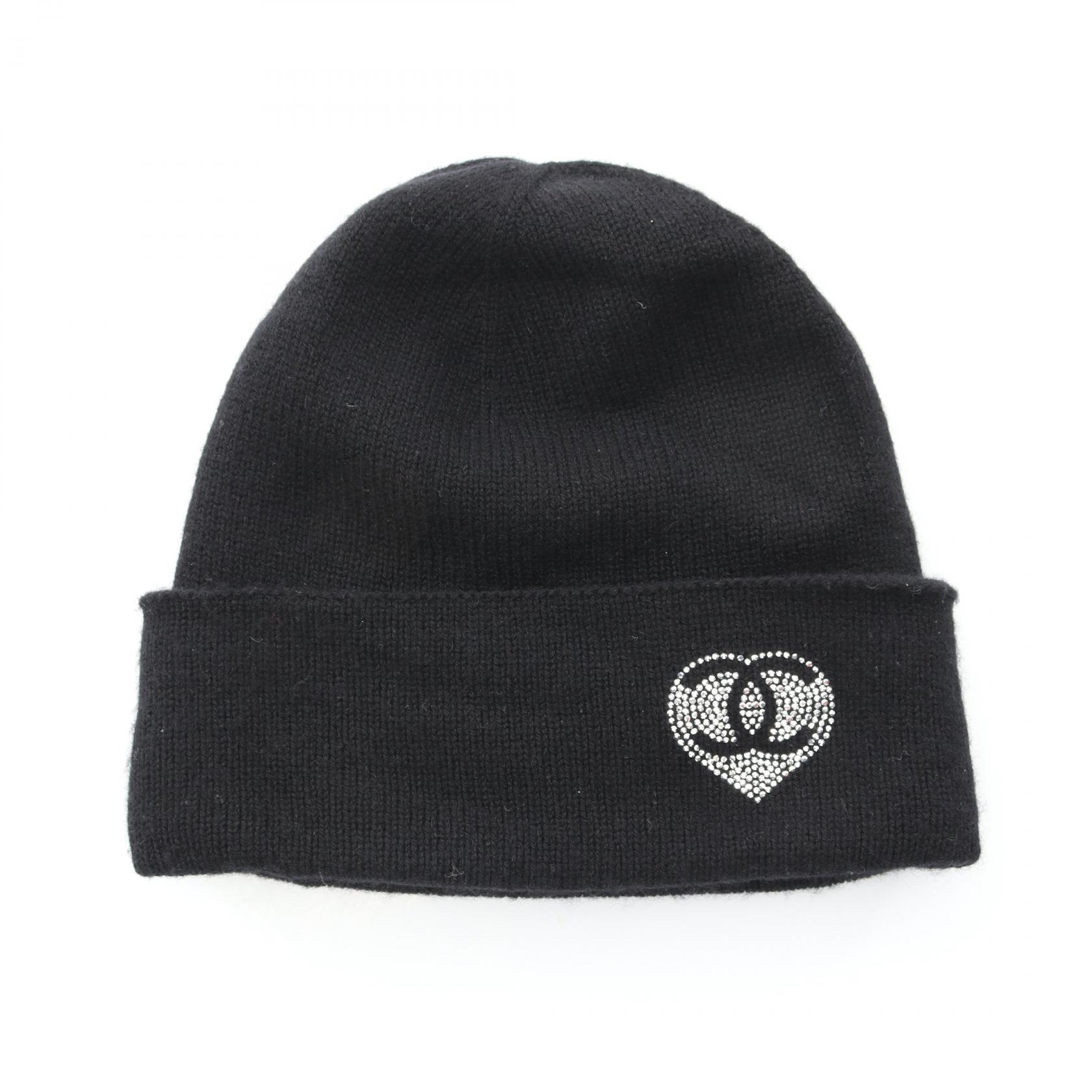シャネル CHANEL ココマーク ニットキャップ 帽子 カシミヤ ブラック系 【中古】