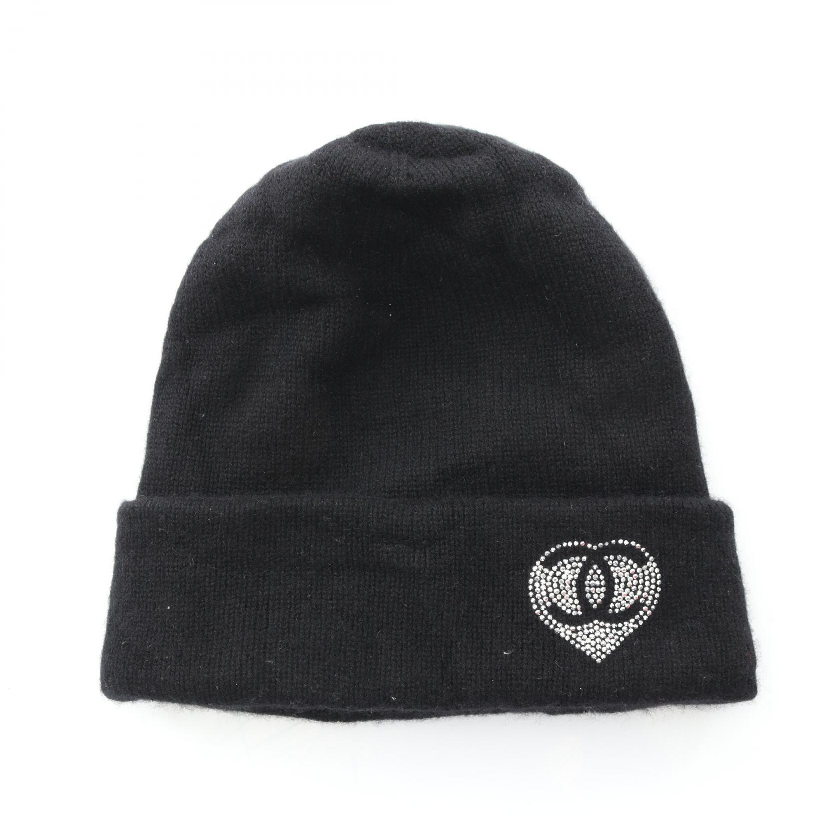 シャネル CHANEL ココマーク ニットキャップ 帽子 カシミヤ ブラック系 【中古】