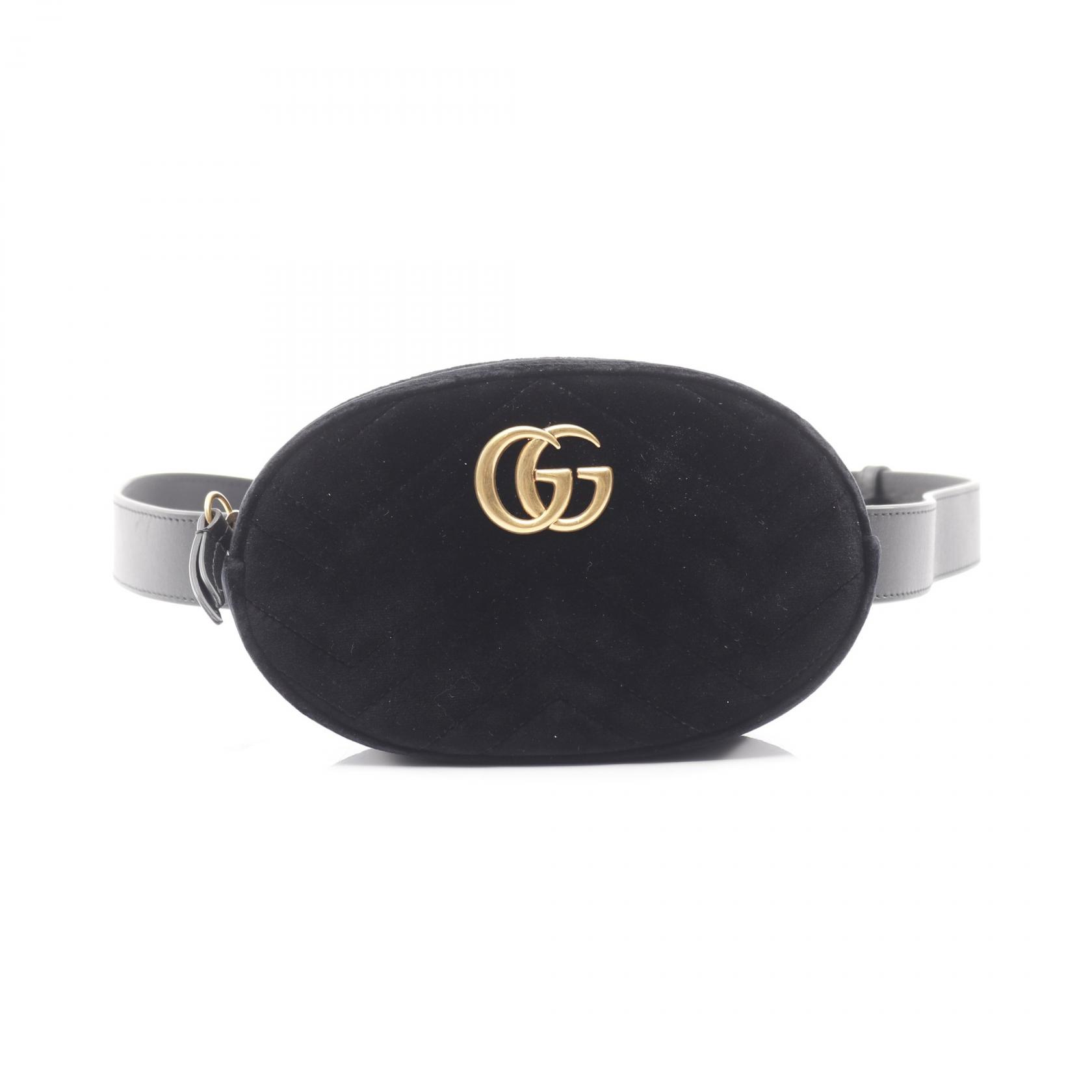 グッチ GUCCI GGマーモント ウエストバッグ バッグ ファブリック レザー ブラック系 476434 【中古】