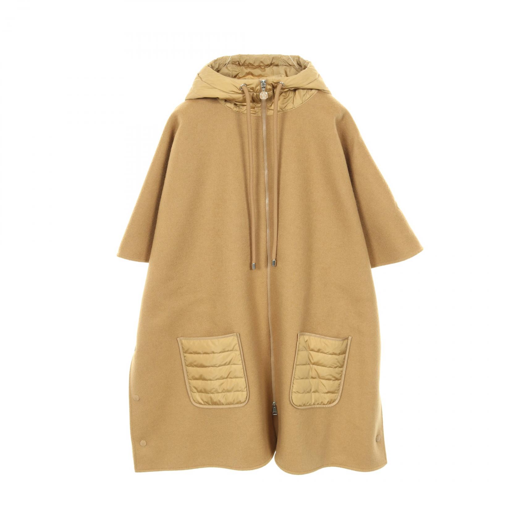 モンクレール MONCLER MANTELLA ポンチョ ケープ ダウンジャケット 衣料品 アウター ウール ベージュ系 【中古】