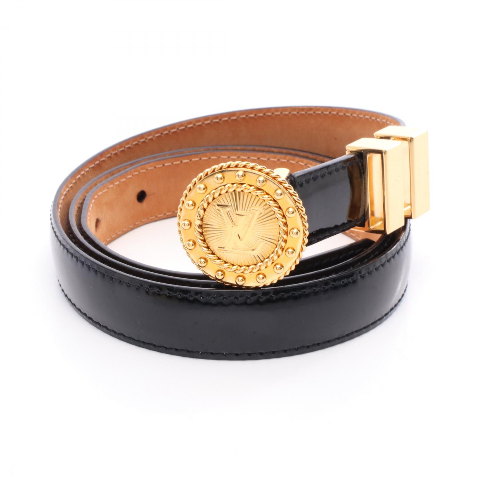 ルイ・ヴィトン LOUIS VUITTON LVロゴ ベルト 衣料品 パテントレザー ブラック系 【中古】