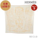 エルメス HERMES カレ90 Brides et Destin Esquisse スカーフ カシミヤ オフホワイト オレンジ 【中古】