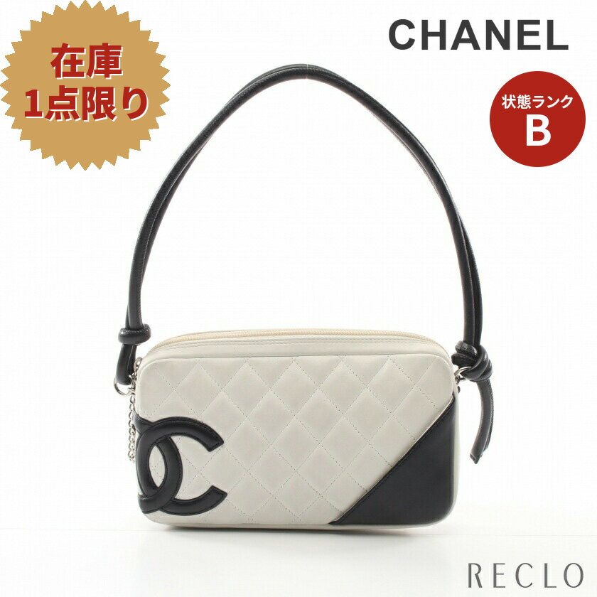 シャネル CHANEL カンボンライン アクセサリーポーチ ハンドバッグ レザー ホワイト ブラック シルバー金具 A25175 【中古】 送料無料