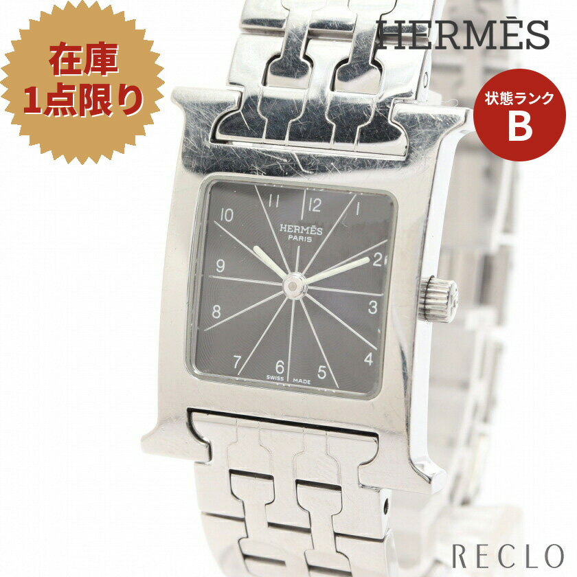 【10周年SALE!!10%OFF以上】エルメス HERMES Hウォッチ レディース 腕時計 クオーツ SS シルバー ブラックギョーシェ文字盤 HH1.210 【中古】 送料無料 トケイ10th_all_2_watc_10th_2