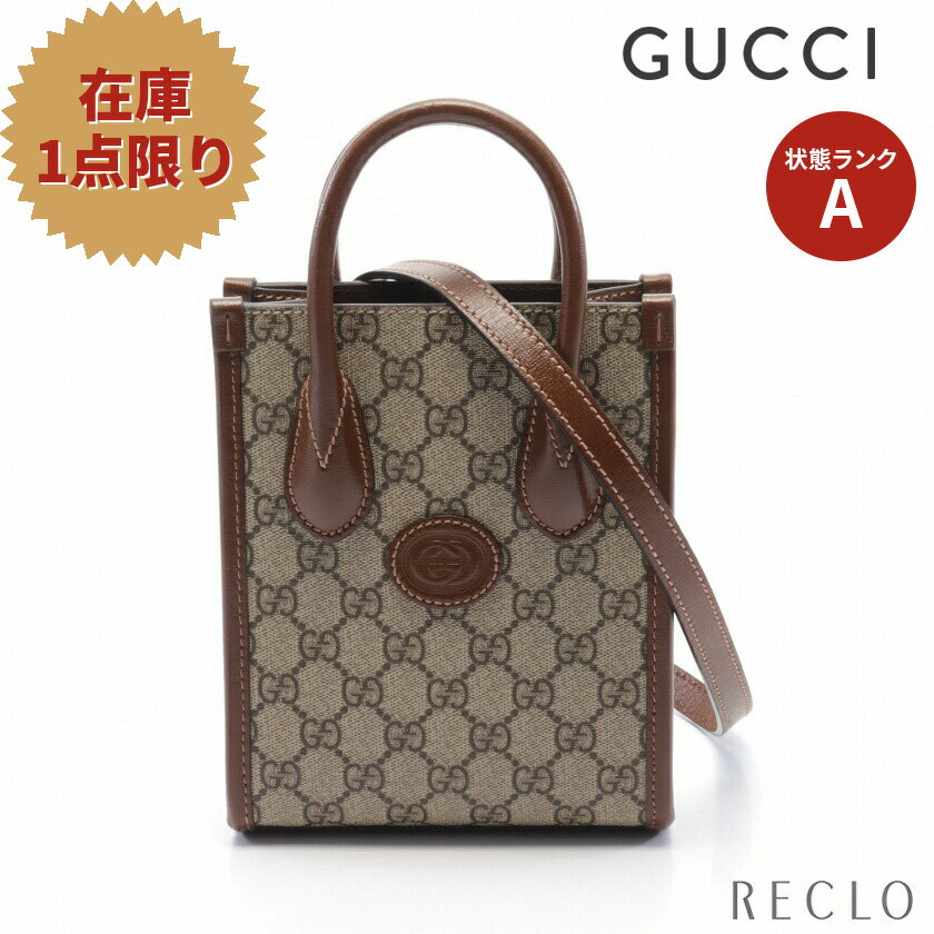 【10周年SALE!!10%OFF以上】グッチ GUCCI インターロッキングG付き ミニトートバッグ GGスプリーム ハンドバッグ PVC レザー ベージュ ダークブラウン 2WAY 671623 【中古】 送料無料 美品10th_all_2_bg_10th_2