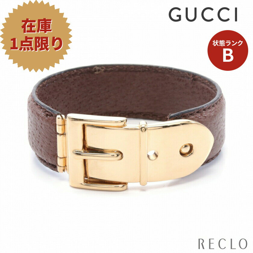 グッチ GUCCI ベルト ブレスレット バングル レザー GP ダークブラウン ゴールド 【中古】 送料無料