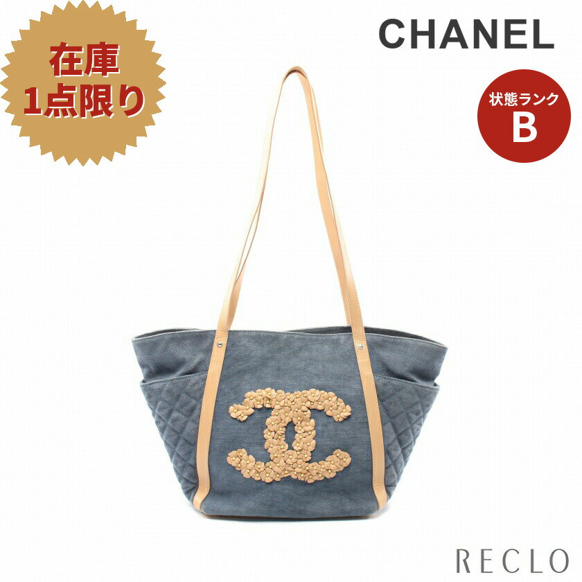 シャネル CHANEL カメリア ココマーク ショルダーバッグ トートバッグ デニム レザー ブルー ベージュ シルバー金具 【中古】 送料無料